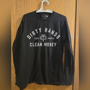 Troll Co. Dirt Hands Clean Money Black Cotton Long Sleeve Tee Mens Small EUC